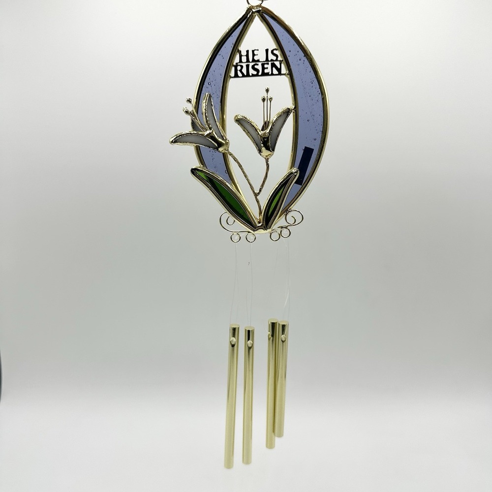 He Is Risen Stained Glass Lily Wind Chime Flowers Suncatcher